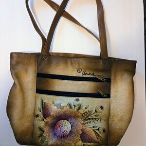 Anuschka Hand-Painted Leather Floral Tote Bag